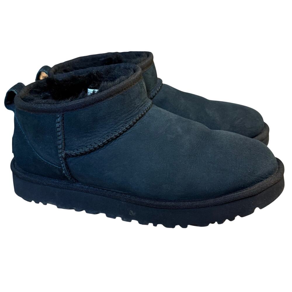 UGG Classic Ultra Mini Boots Shearling Lined Suede Slipper Black Women’s US 8
